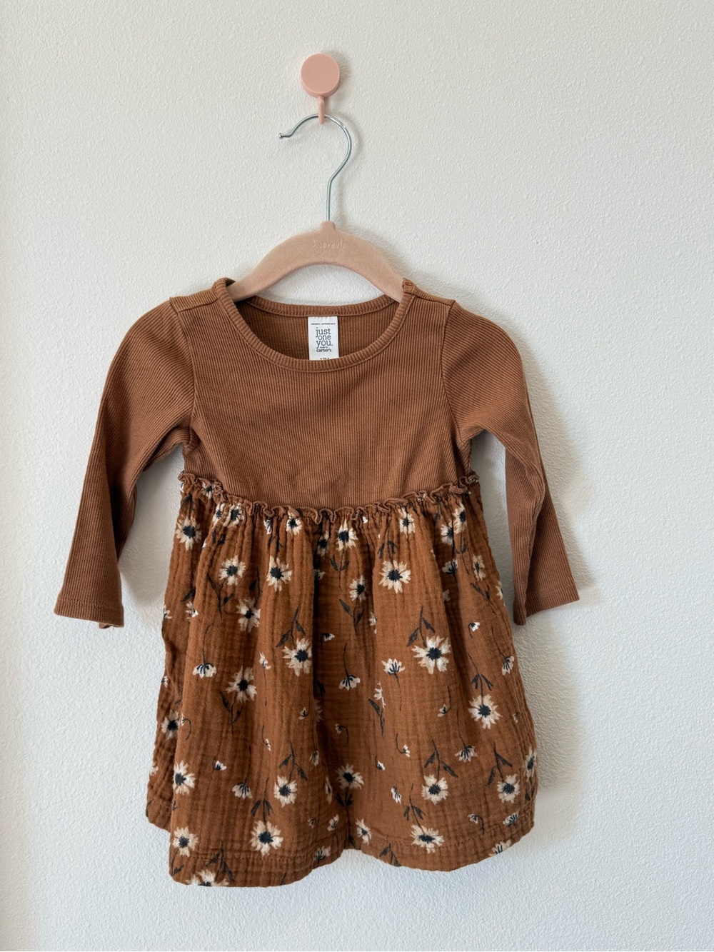 Baby Girl 12M Floral Cotton Dress Brown
